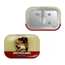 fabrication de badges rectangulaires personnalisés 80mm x 54mm avec des coins arrondis et attache pince crocodile